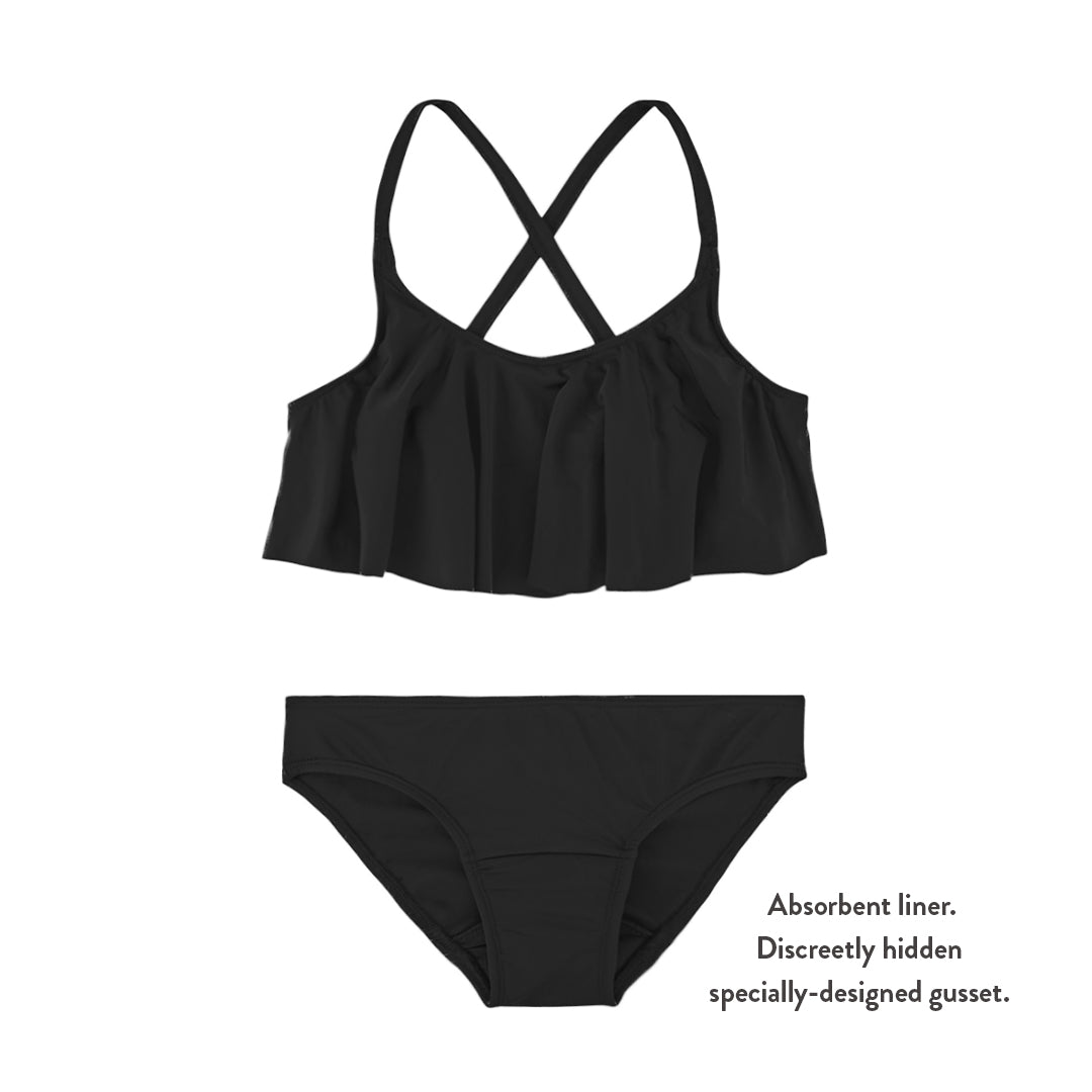 Teen Period Swimwear Ruffle Set | Black Sea