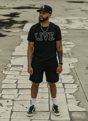 Live Above Tech Fleece Shorts- Black on Black - The Shade Room Shop